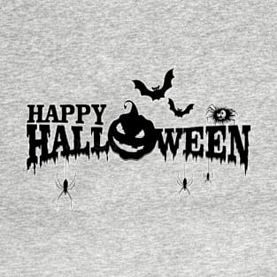 happy halloween bats, pumpkin and spider T-Shirt